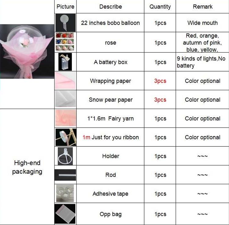 Bobo rose balloon set